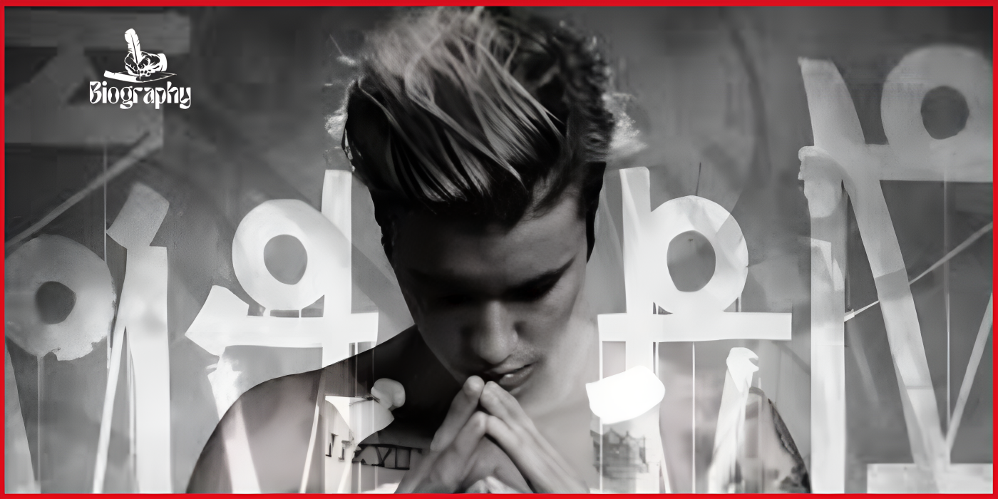 Cover of Justin Bieber Purpose album highlighting the artist's intense gaze and emotional expression.